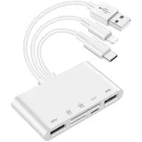 Mtp Products 5-i-1 OTG USB-hub/kortlæser med Lightning-, USB-C- og USB-A-porte