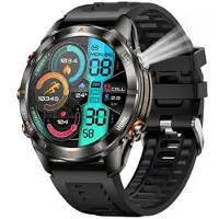 Mtp Products KT80 Sports Smart Watch - 3ATM vandtæt, Bluetooth-opkald, 1.46 HD-berøringsskærm, integreret lommelygte - Sort