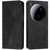 Mtp Products Xiaomi 15 Ultra Rombe Mønster Pung Cover med magnetisk lukning - Sort