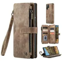 CASEME C30 Multifunktionel Samsung Galaxy S22 Ultra 5G Pung - Brun