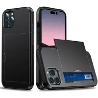 Mtp Products iPhone 14 Pro Hybrid Cover med Glidende Kortslot - Sort