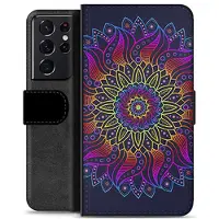 Mtp Products Samsung Galaxy S21 Ultra 5G Premium Flip Cover med Pung - Farverig Mandala