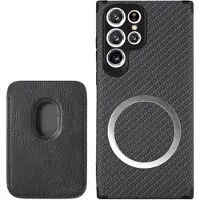 Mtp Products Samsung Galaxy S22 Ultra 5G Magnetisk Cover med Kortholder - Karbonfiber - Sort