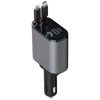 Mtp Products X16 100W superhurtig 180-graders roterende billader med udtrækkelige USB-C- og Lightning-kabler