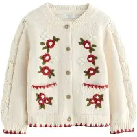 Next Cardigan ecru / grøn / mørkerød