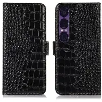 Mtp Products Sony Xperia 1 VII Crocodile Series Læderpung med RFID - Sort