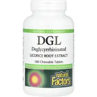 Natural Factors , DGL, Deglycyrrhizineret Lakridsrodextrakt, 180 Tænkelige Tabletter