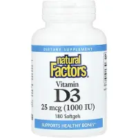 Natural Factors , Vitamin D3, 25 mcg (1,000 IU), 180 Softgels