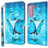 Mtp Products Wonder Series Samsung Galaxy S21 5G Pung Cover - Blå Sommerfugl