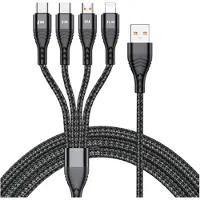 Mtp Products Nylonflettet Universal 4-i-1 USB-kabel - 66W, 2m - Sort