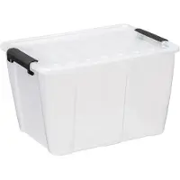 PLAST TEAM Jacobelc plast opbevaringsboks HOME BOX, 15 liter, gennemsigtig med låg, PP, sorte clips - 1 stk (22410800)