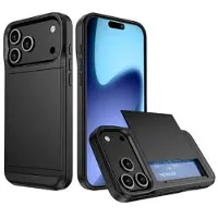 Mtp Products iPhone 17 Pro Max Hybrid Cover med Glidende Kortslot - Sort