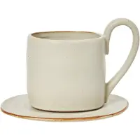 Ferm Living Flow krus med underkop 25 cl Off-white speckle