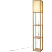 QAZQA Moderne gulvlampe træ med beige skærm - Stojan