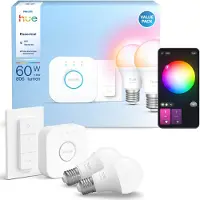 Philips Hue White & Color Ambiance Essentielt Startsæt: 2 X E27 Pærer (806 Lm) + Hue Dimmer Switch