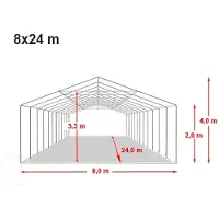 TOOLPORT 8x24m PVC lagertelt, hvid, med bundramme, med statikpakke (blød undergrund)