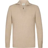 Profuomo Halv Zip Pullover i Sandfarvet Uld Beige måle