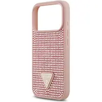 GUESS iPhone 17 Pro-etui med trekantet logo med rhinestones – lyserød