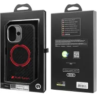 Audi RSQ MagSafe-etui i kulfiber med rød cirkel til iPhone 17 – sort