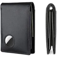 INF Slank RFID-blokerende pung med AirTag-holder - Herre læder pung Black
