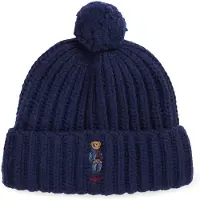 Ralph Lauren Polo Ralph Laurentil kvinder. 455931876003 Ribstrikket hue med Polo Bear og marineblå pompon (OSFA), Casual, Bomuld