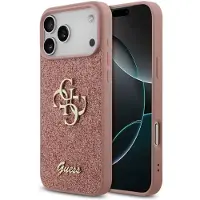 GUESS iPhone 17 Pro Max Fixed Glitter 4G Metal Logo Cover - Pink