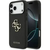 GUESS Grained Big 4G & Classic Logo-etui til iPhone 17 Pro Max – sort