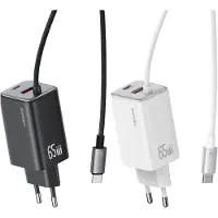 Usams 65W GaN Vægoplader Hurtigopladning 2xUSB-C USB-A Hvid