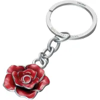 Troika nøglering Rose, emaljeret metal, rød-sølv