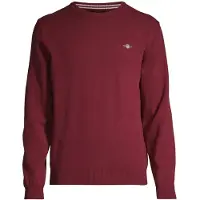 Gant Ganttil mænd. 87211 Meget fin fåreuldstrøje med bordeauxfarvet rund krave (XXL), Casual, Bomuld, Burgund