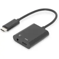 Digitus - USB-C til hovedtelefon jackstikadapter - USB-C han til mini-phone stereo 3.5 mm, USB-C hun - 20 cm - sort