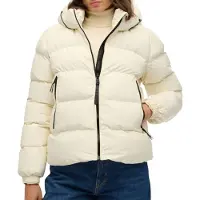 Superdry Superdrytil kvinder. W5011996A Stanton off-white quiltet jakke med hætte (M), Hvid, Casual, Polyester
