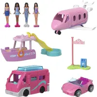 Barbie Mini Barbieland 4-Pack Doll & Toy Vehicle Set med 4 mini-dukker (1,5-tommer) & 4 ikoniske køretøjer med farveskift overraskelse