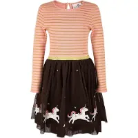 Happy girls Kjole choko / guld / lyserød / offwhite