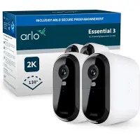 Arlo Essential 3 XL - Netværksovervågningskamera - indendørs, udendørs - vejrfast - farve (Dag/nat) - 4 MP - 2560 x 1440 - audio - trådløs - WiFi - 2.4GHz radio, 5 GHz radio (pakke med 2)