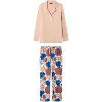 Gisela Pyjamas beige / indigo / lys pink / orangerød