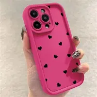 Mtp Products iPhone 14 Pro Max stødsikkert TPU-cover med hjertemønster og forhøjede kanter - Hot Pink