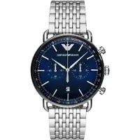 Emporio Armani Analog ur - - Kvarts - Blå urskive - Sølvfarvet rem - Diameter 43 mm - Vandmodstand 5 ATM