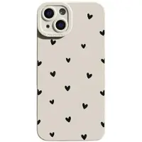 Mtp Products iPhone 15 Plus Slim TPU-cover med hjertemønster - hvid / sort