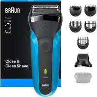 Braun Series 3 310BT, Folie shaver, Sort, Blå, Batteri, Indbygget batteri, 30 min., 1 t
