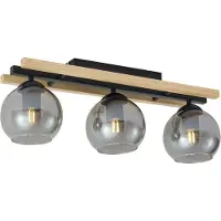 QAZQA Smart Ceiling Lamp Black with Wood and Smoke Glass 3-Lights incl. WiFi A60 - Aleks