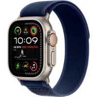 Apple Watch Ultra 2 - 49 mm - naturlig titanium - smart ur med Trail Loop - nylonflet - blå - båndstørrelse: S/M - 64 GB - LTE, Wi-Fi 4, UWB, Bluetooth - 4G - 61.4 g