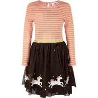 Happy girls Kjole choko / guld / lyserød / offwhite