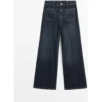 Massimo Dutti - Dame - Mid Waist Jeans Med Brede Ben - Blå - 38