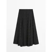 Massimo Dutti - Dame - Lang Nederdel Med Svaj - Marineblå - 40