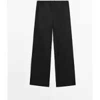 Massimo Dutti - Dame - Mid Waist Bukser I 100 % Bomuld Med Lige Ben - Sort - 40