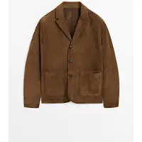 Massimo Dutti - Herre - Blazer I Ruskind Med Pyntestikninger - Brun - Xl