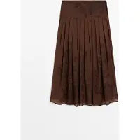 Massimo Dutti - Dame - Blomstret Midinederdel Med Svaj - Chokolade - 40