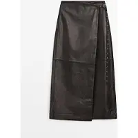 Massimo Dutti - Dame - Slå-Om-Midinederdel I Nappaskind - Brun - S