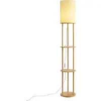 QAZQA Smart gulvlampe træ med beige skærm inkl. WiFi A60 - Stojon